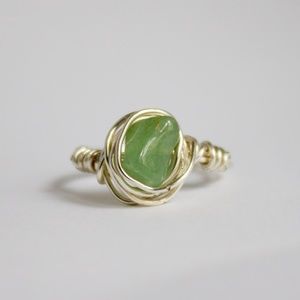 Wire wrap ring, handmade with Aventurine and Silver